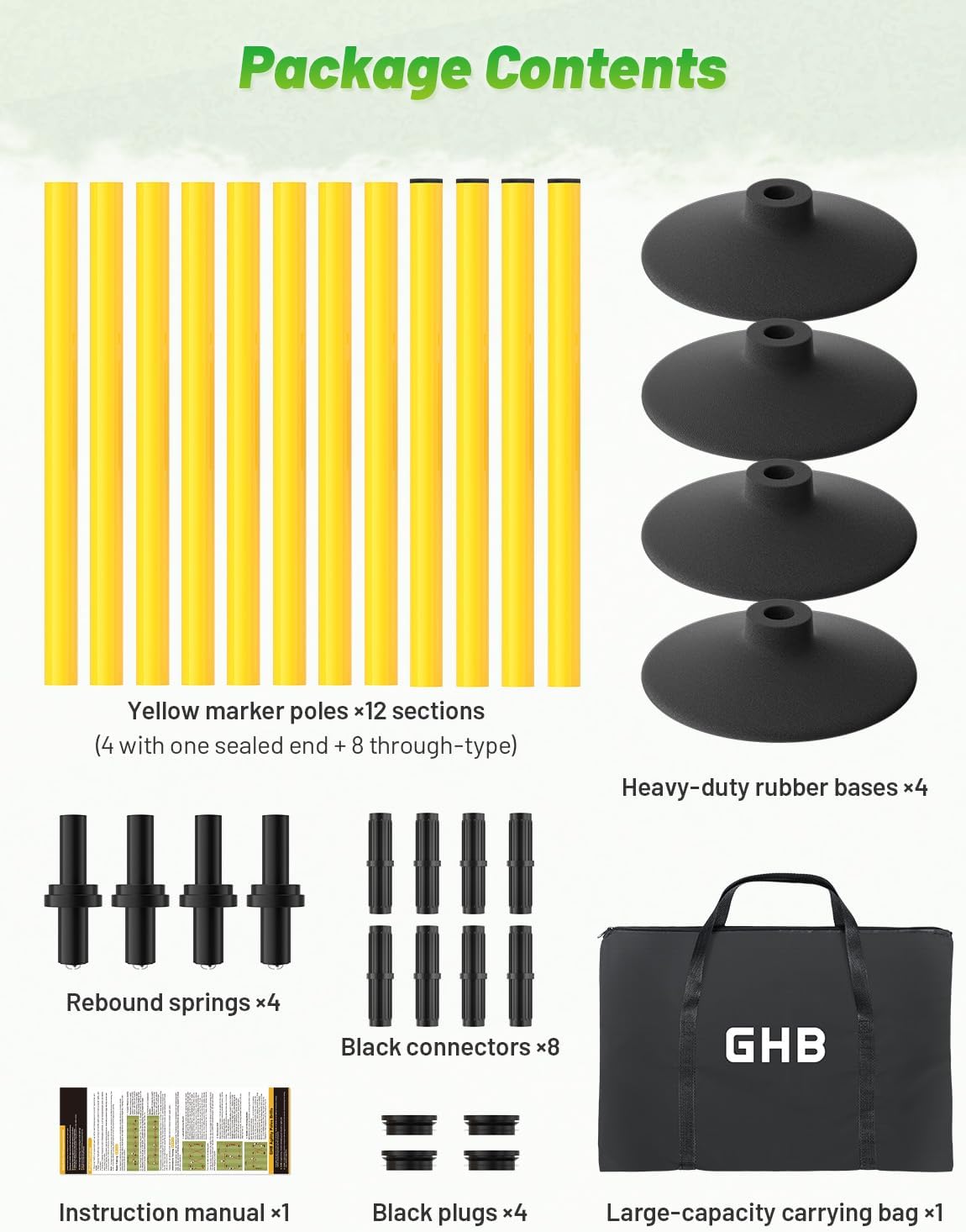 GHB Agility Poles 4 Pack 50" Rebound Sports Basketball Training Poles,Detachable Speed Training Equipment Football Accessories with Rubber Base