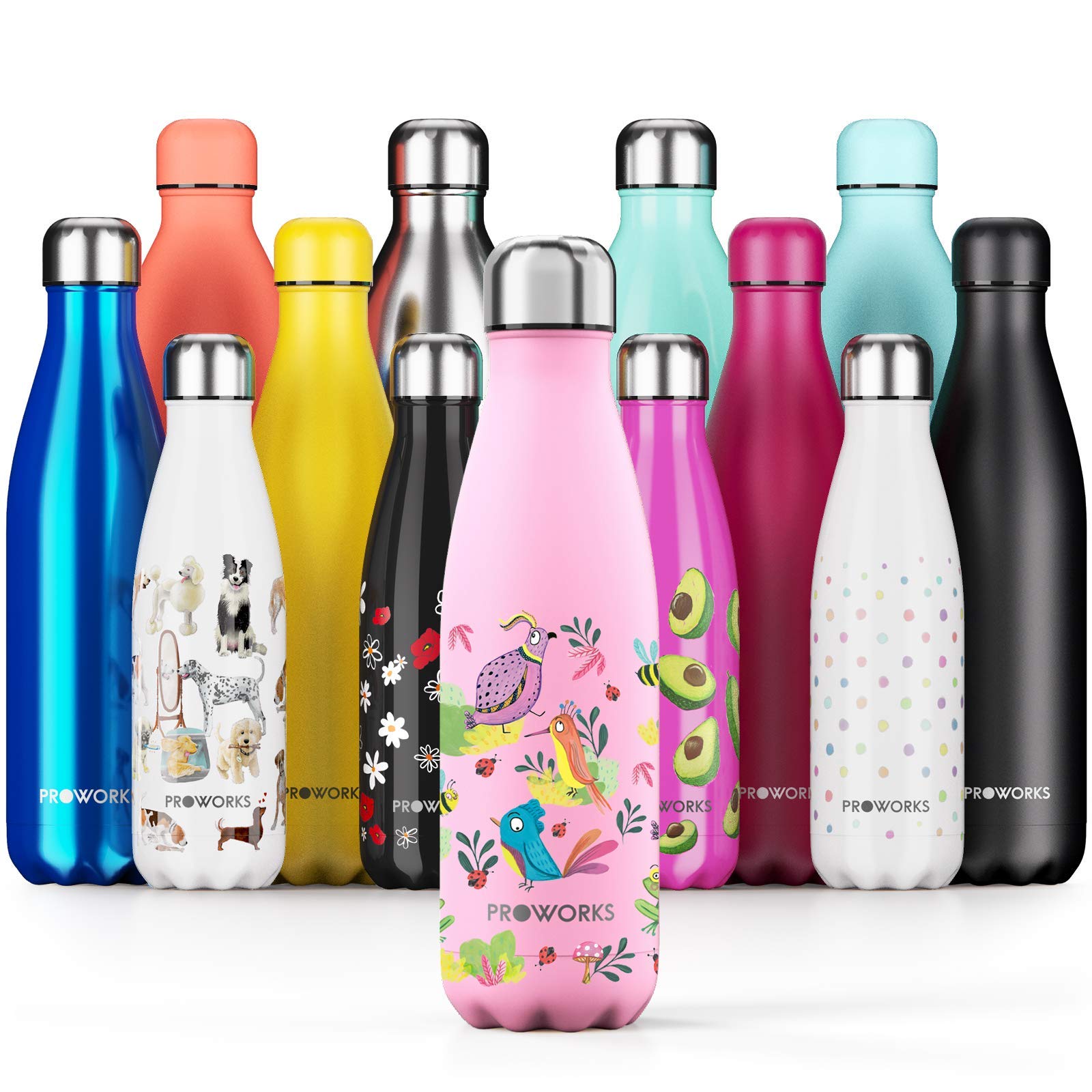 PROWORKS Insulated Water Bottle, BPA Free, Reusable Stainless Steel Water Bottle for 12 Hours Hot & Cold Hold Up to 24 Hours, for Sport, Gym, Travel - 500ml - Pink Daisy — view 38