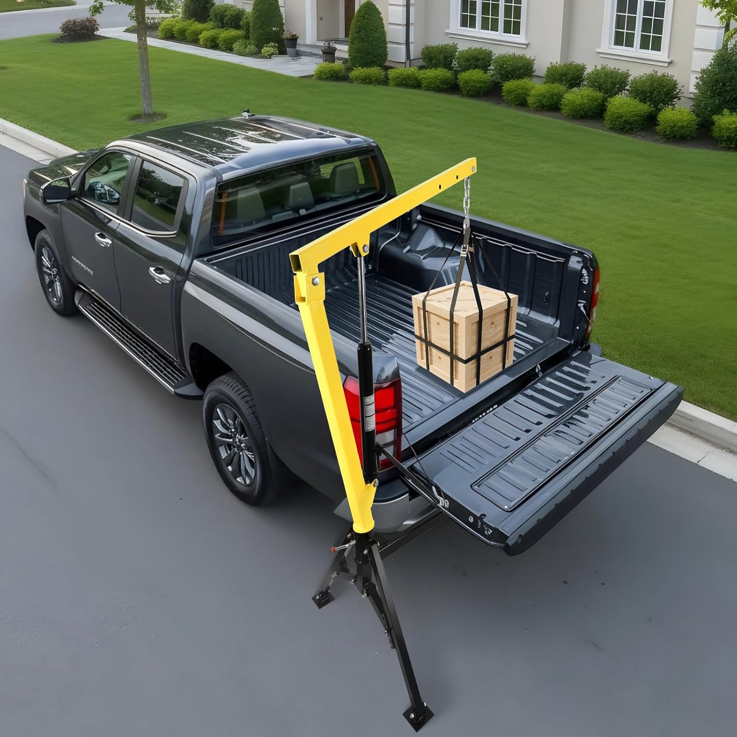 1200 LBS Hydraulic Truck Crane, 360° Rotatable, Heavy Duty Pickup Truck Crane with 3 Boom Capacity Options: 500lbs, 800lbs, 1200lbs for Construction, Agriculture, Workshops, Industry,Yellow