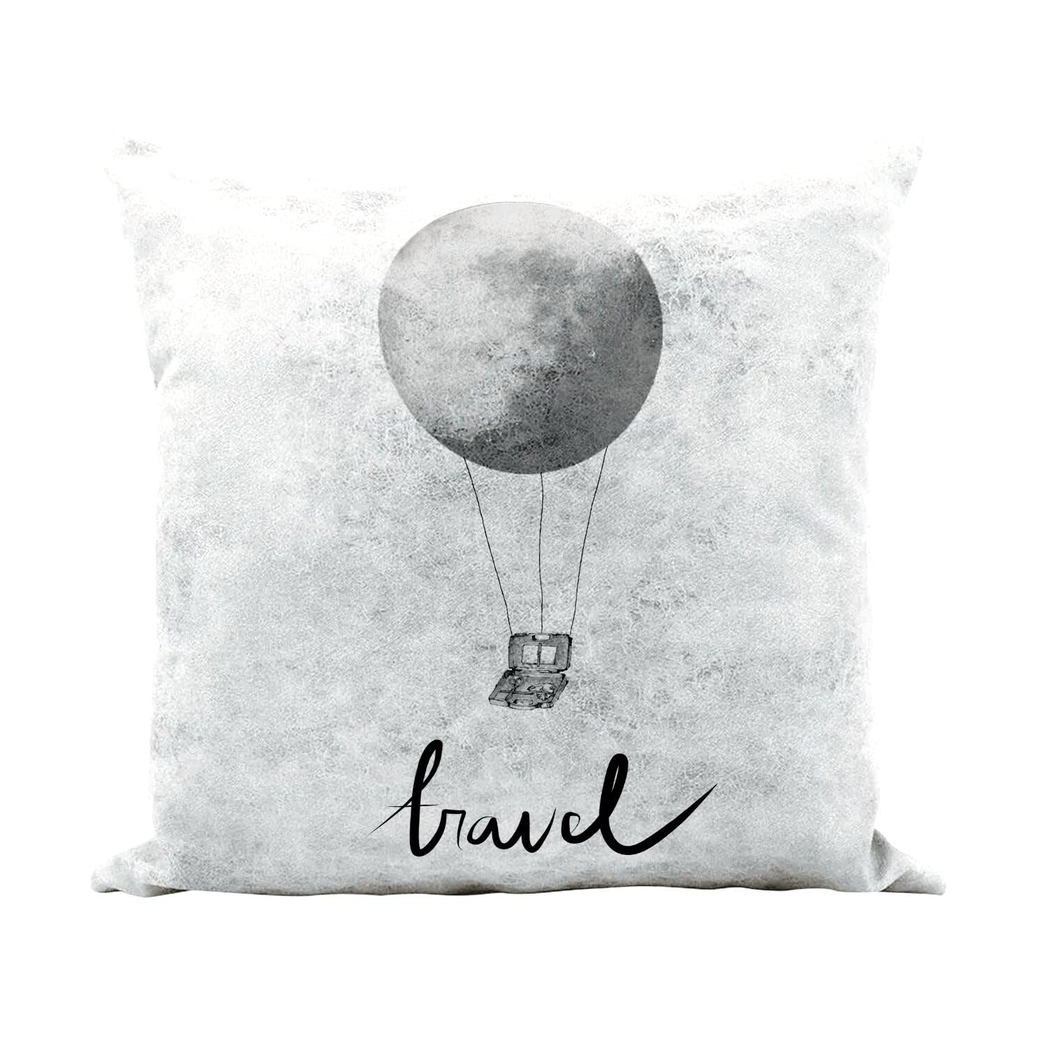Coussin aspect cuir blanc au dessin lune et montgolfière
