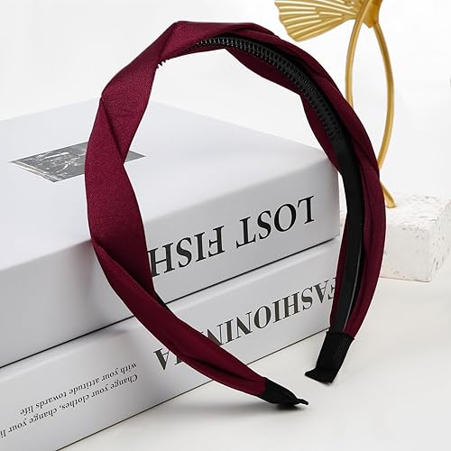 Miniatura 6 de WOVOWOVO Diadema trenzada de 4 piezas para mujeres y niñas, banda ancha para el cabello a la moda, antideslizante, diseño de aro para el cabello,