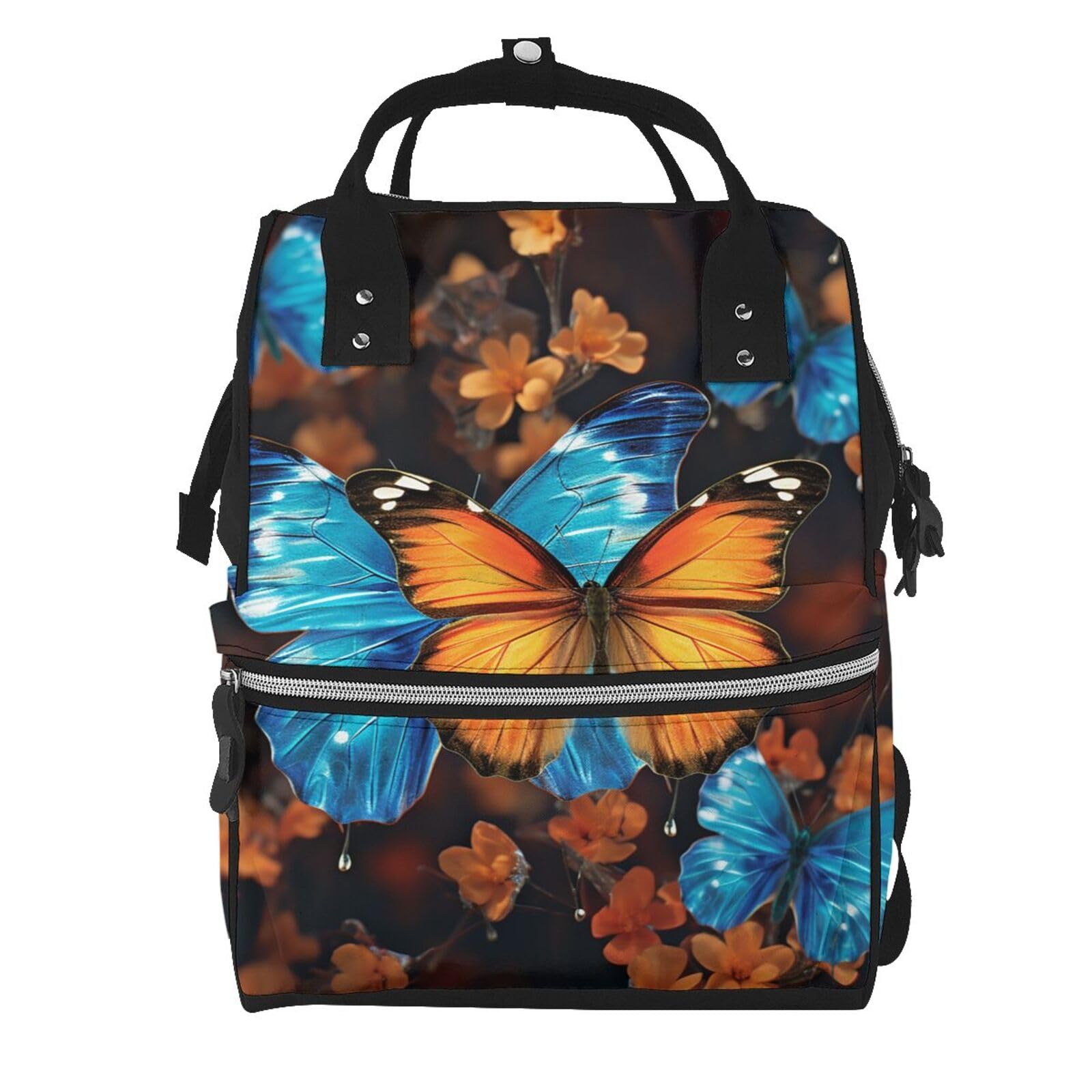 Sac à langer multifonction grand format imprimé papillons noir