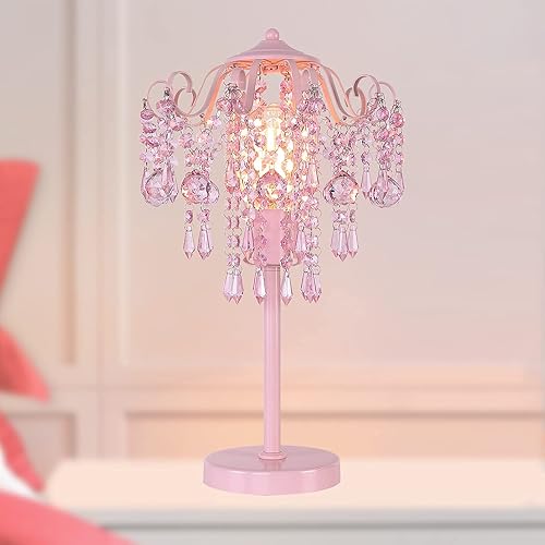 MEIXISUE Lámpara de mesa de noche de cristal rosa pequeña lámpara de mesa de noche para dormitorio, sala de estar, oficina, H20.4 pulgadas de ancho,