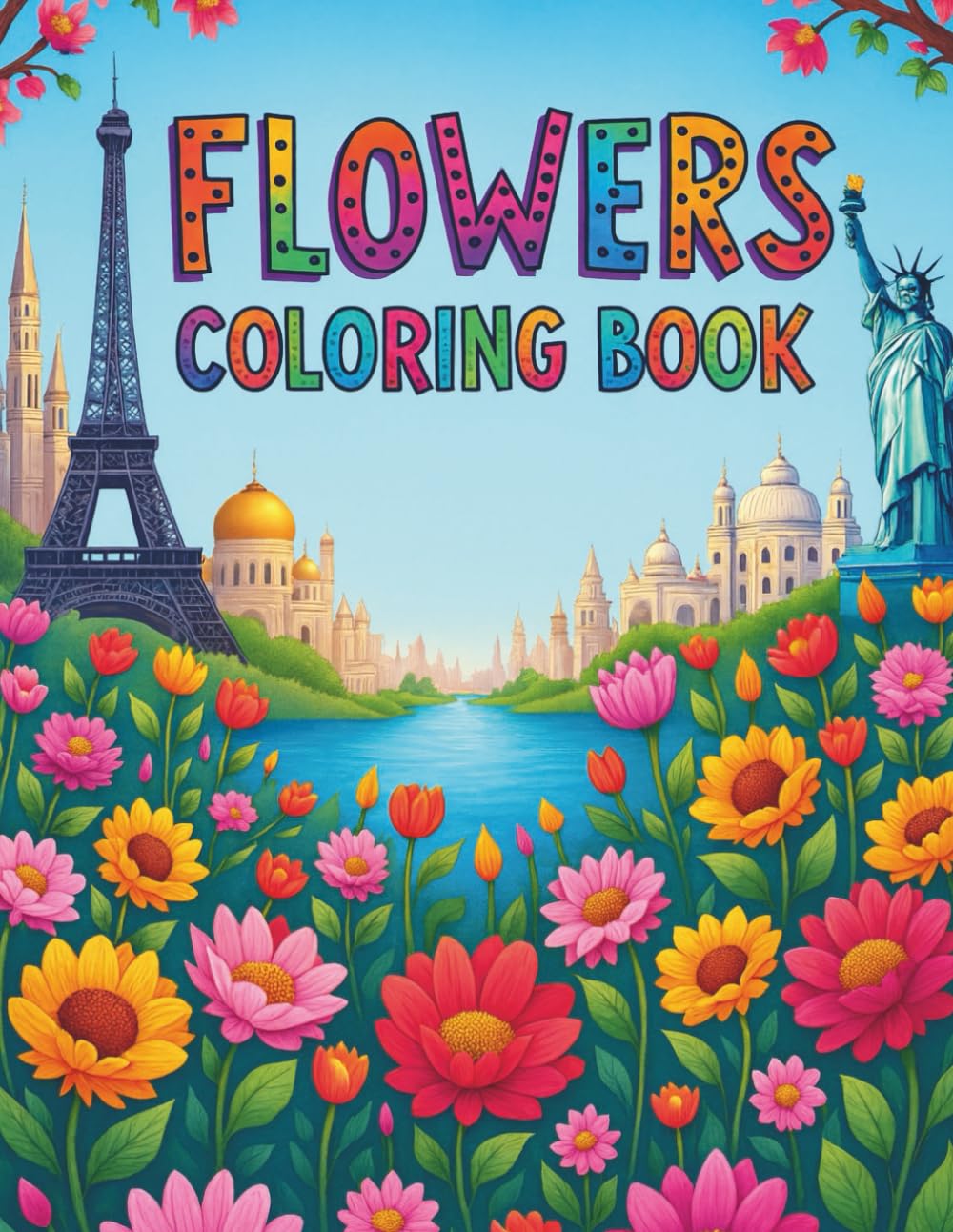Flowers Coloring Book: Surrounded by Nature and Famous Landmarks