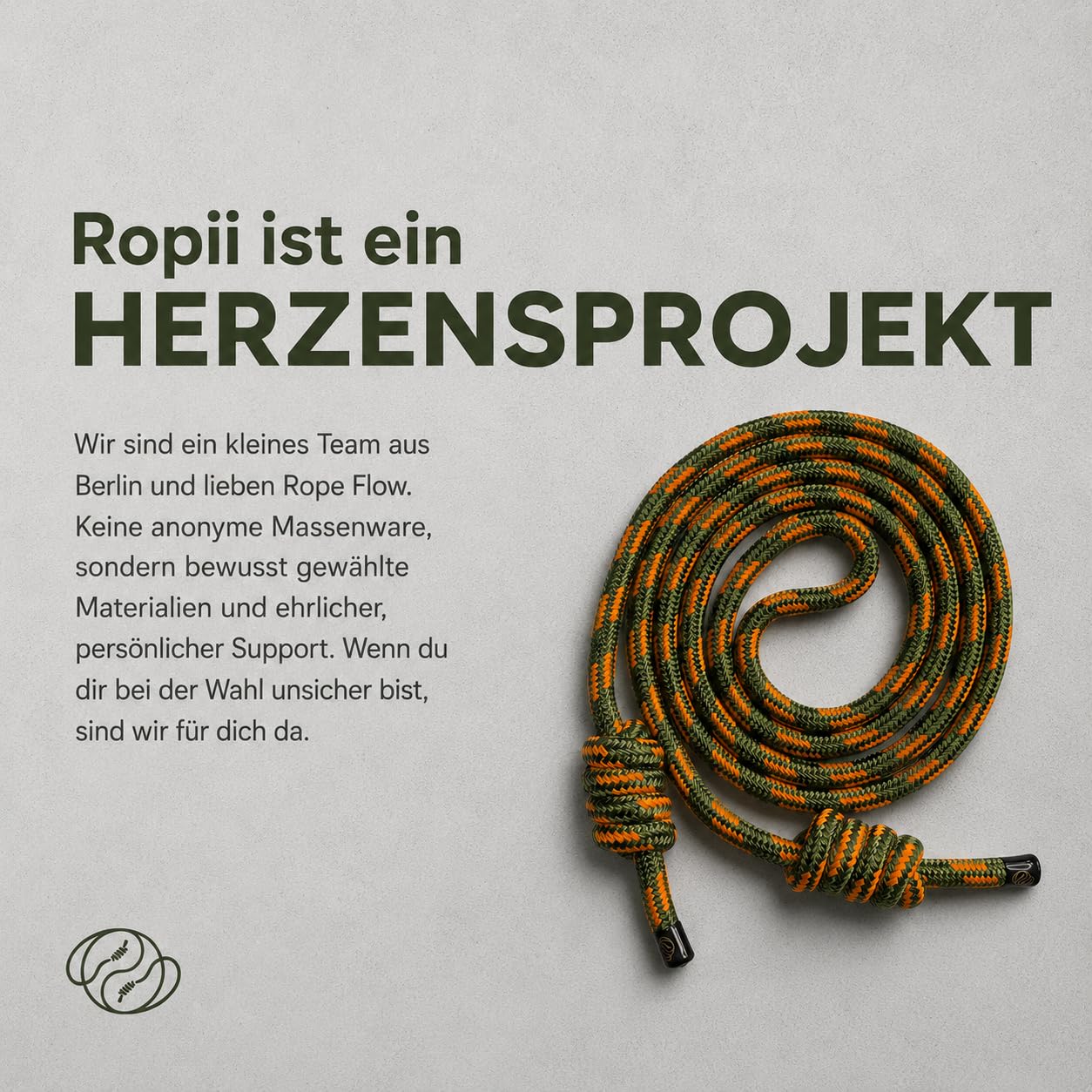 Ropii Rope Flow Seil | gewichtetes Flow Rope aus Soft-Polyester für Mobility, Koordination | handgeknotet | 3 Gewichte: ca. 380 g, 500 g, 1 kg | Designed in Berlin