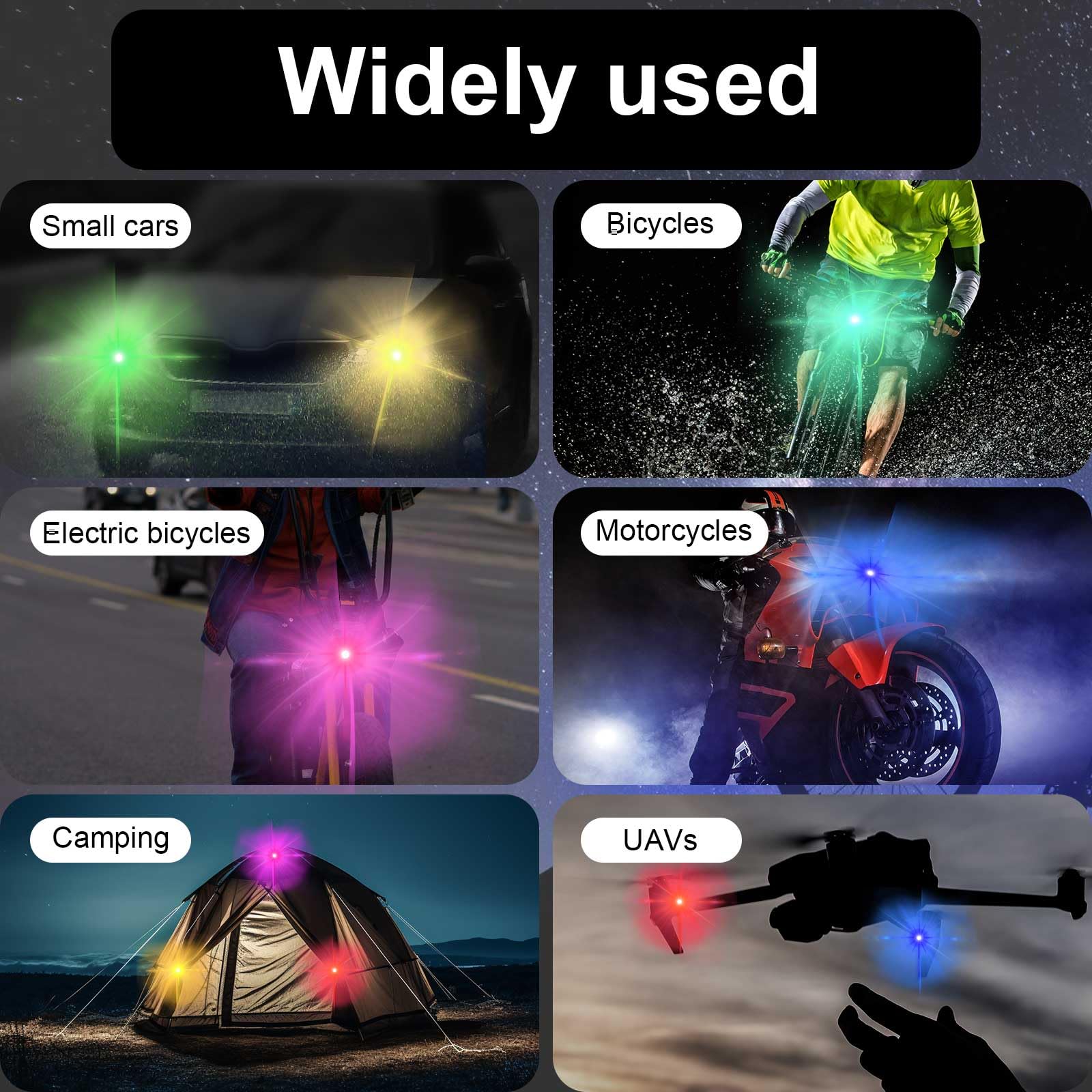 Lot de 4 Lumières Stroboscopiques Télécommandées, 8 Couleurs Feux d'Avertissement d'Urgence Rechargeables Kit de Lumières LED Sans Fil Étanches Anti-Collision pour Drone, Voiture, Moto, Vélo