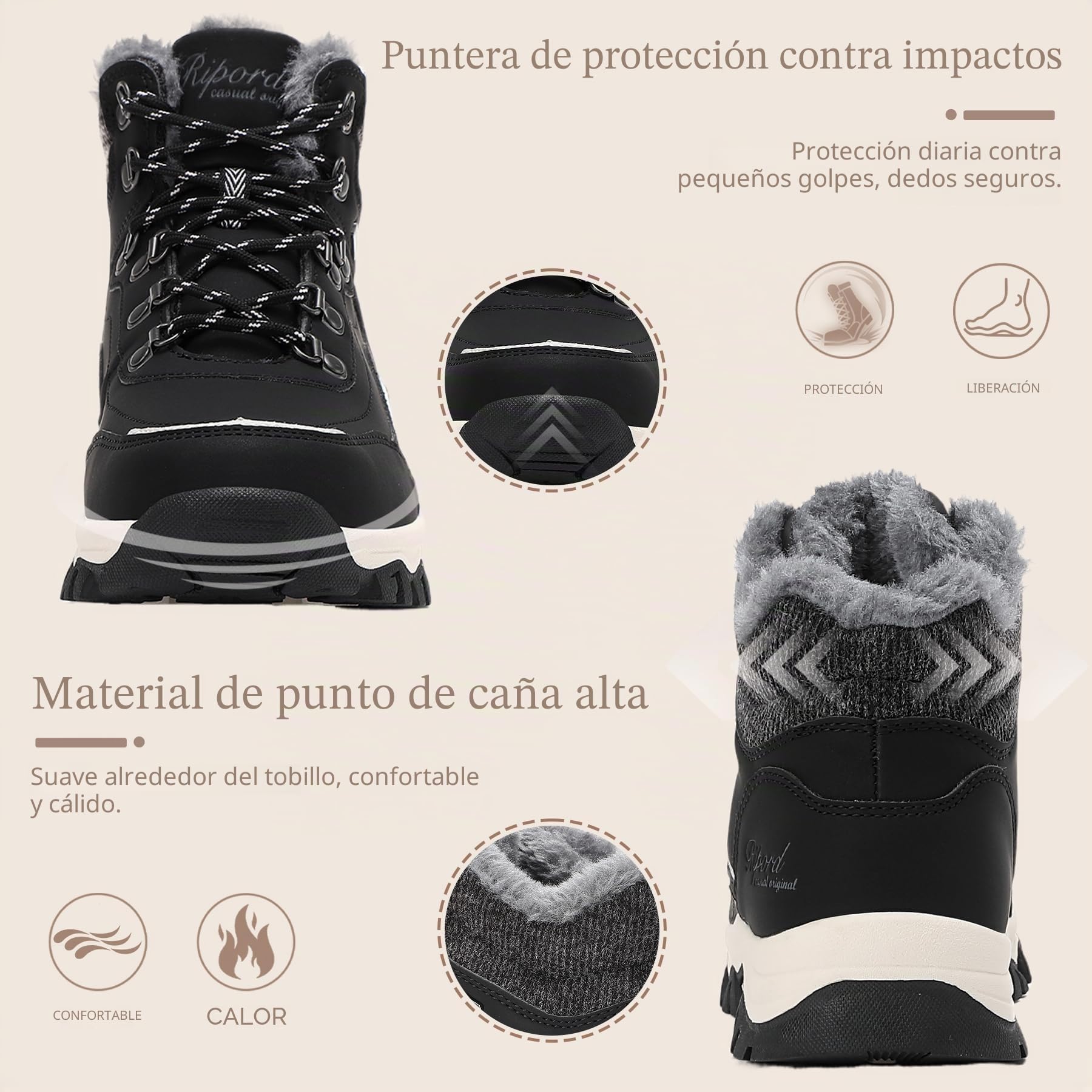 Zapatos de invierno para mujer Botas de invierno Cálidas Calzado de trekking Botas de senderismo Botas de nieve 36-41 | Botas de invierno unisex resistentes al agua con forro de piel cálida para trabajo al aire libre y viajes