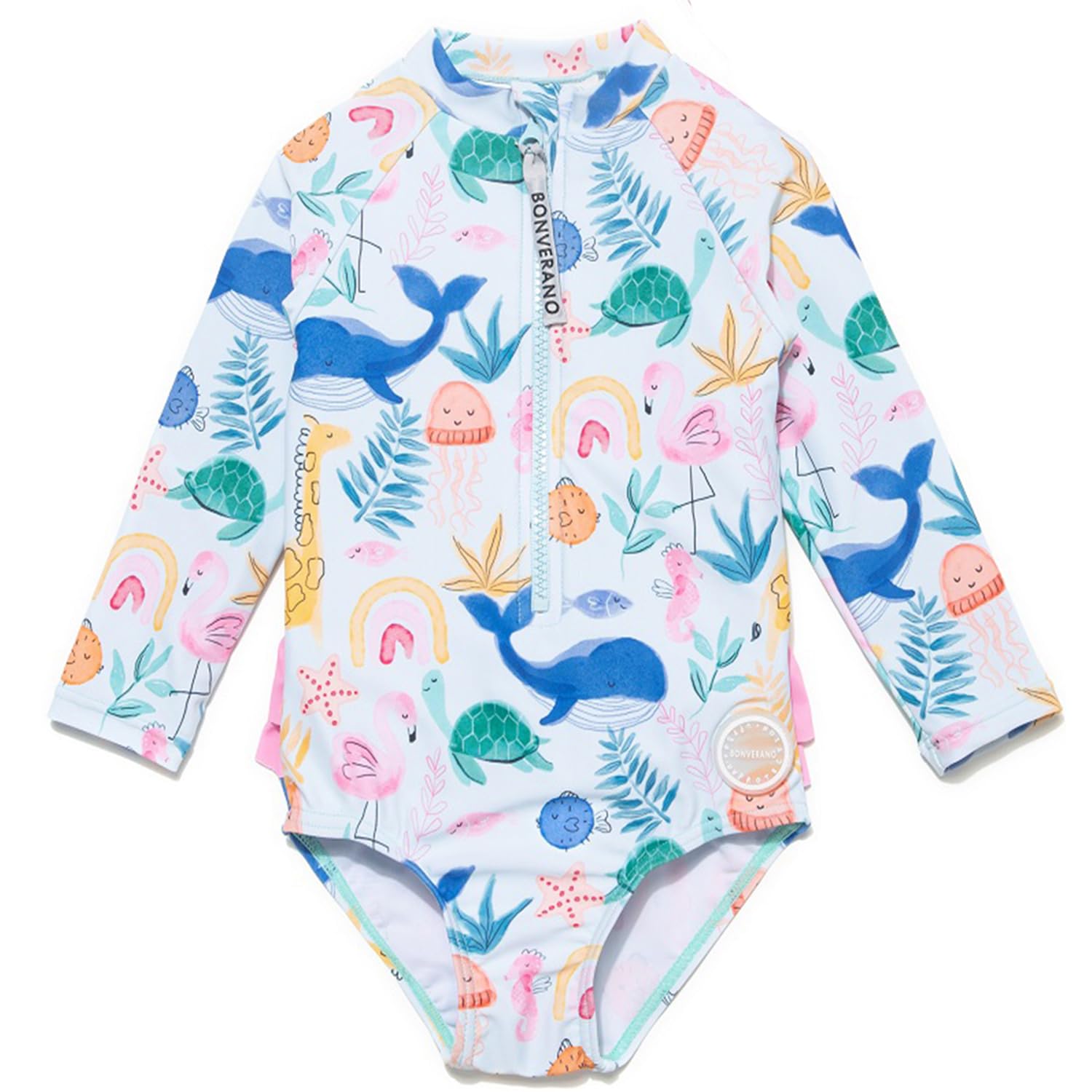 BONVERANO Kleiner Mädchen UV-Schutz Badeanzug EIN Stück Mit Badekappe 0-3 Jahre