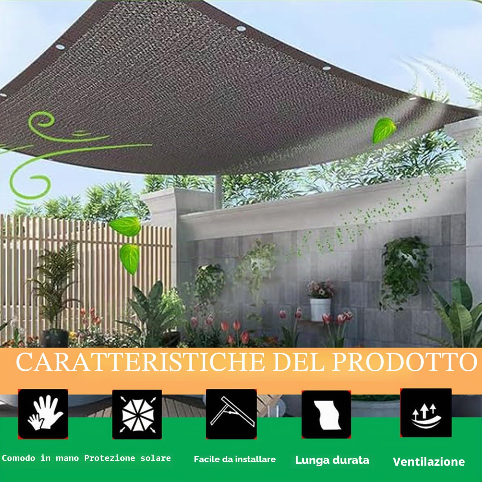 4x10m Rete Ombreggiante con Occhielli, Rete Telo Ombra Resistente Ai Raggi UV, Traspirante Rete Parasole Piante, Bordi Ispessiti Awnings Panno, per Balcone, Verde