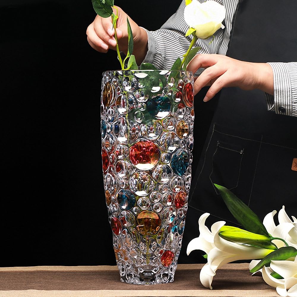 Colorful dot Crystal Glass vase 9.8 inch,Large Flower Vase,Modern Vase for Living Room, Bedroom, Kitchen, Dining Table, Mantle, Wedding. (Colorful) - Image 6