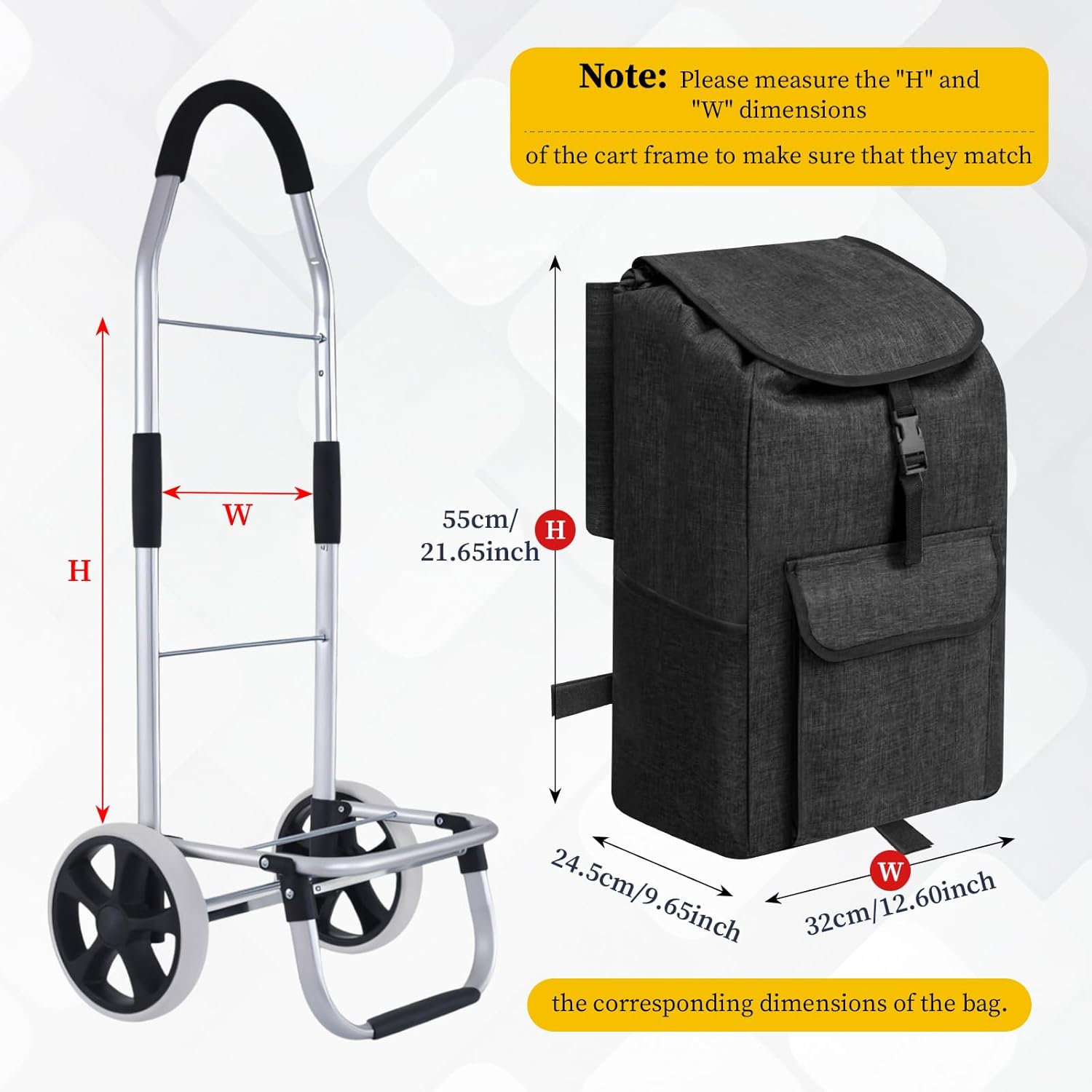 Shopping Trolley Replacement Bag Easy Carrying Shopping Cart Bag Thickened Trolley Handtruck Bag for Office, Black