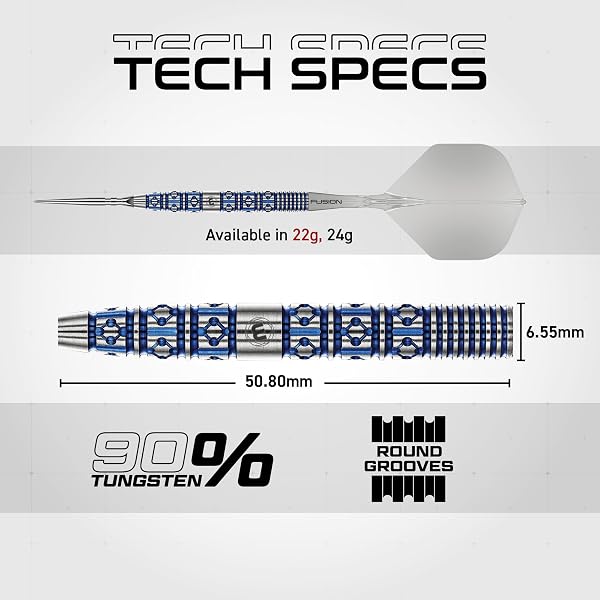 WINMAU Lunaris Darts Fléchettes professionnelles 90 % tungstène | Barils parallèles bleus et argentés | Technologie Switch Point | 2 pointes interchangeables | Tiges courtes et ailettes Fusion | - 4