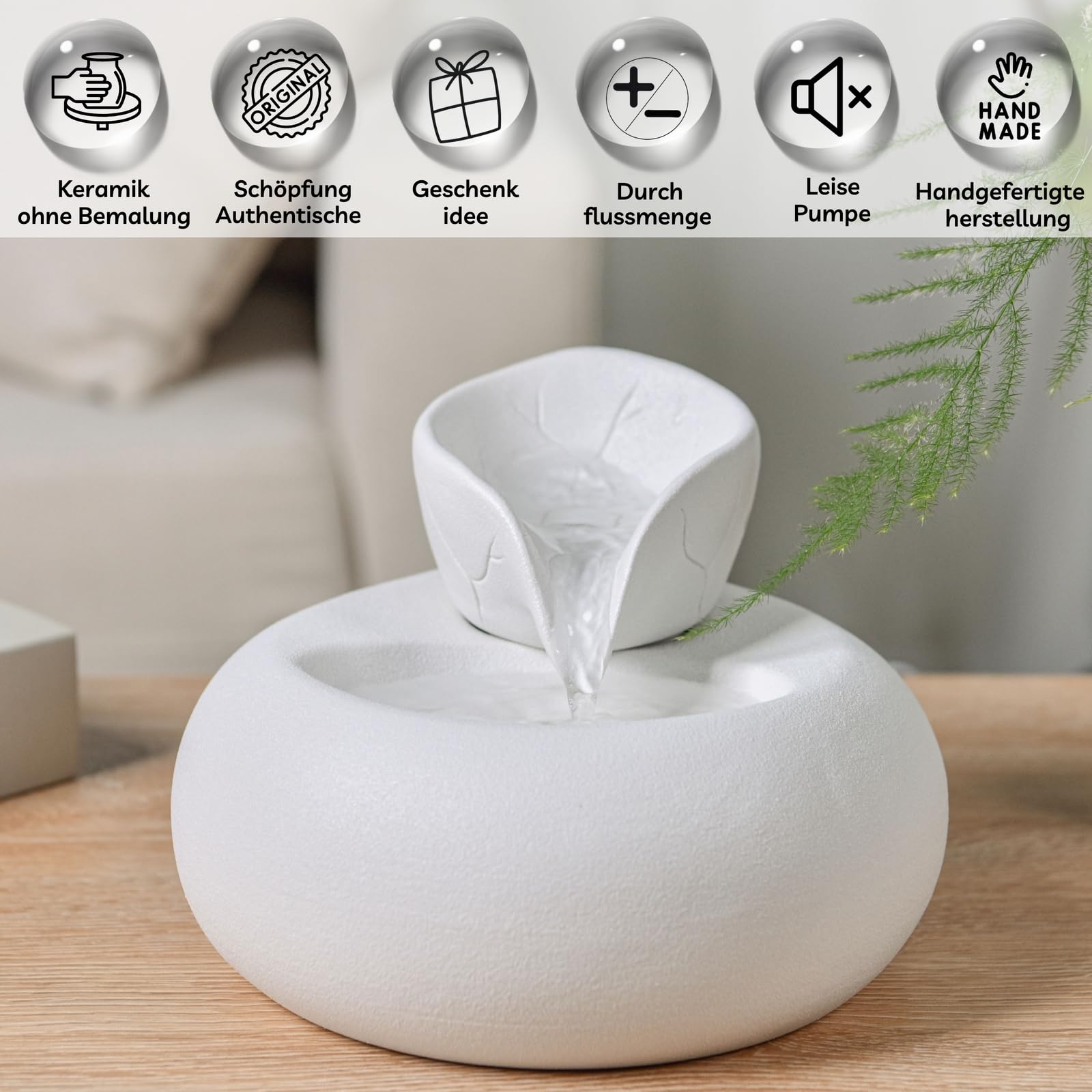 Zen'Light - Trinkbrunnen Toby für Katzen und Hunde - Tränke für Haustiere aus Keramik-Emaille - Wasserspender ohne Farbe, ungiftig - Geschlossener Wasserkreislauf ohne Licht - Höhe 18 cm