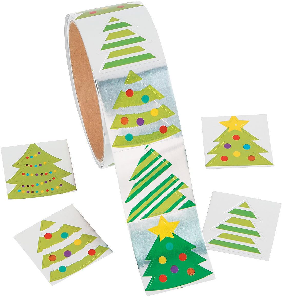 Foil Christmas Tree Stickers - 100 Stickers on 1 Roll - Holiday Party Supplies