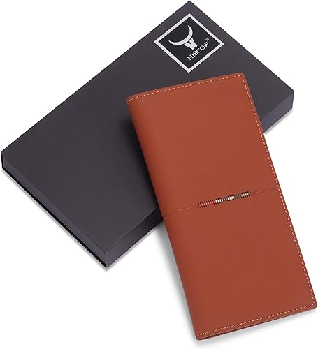 Miniatura 7 de HISCOW Cartera larga de cuero delgada para hombres y mujeres, piel de becerro italiana, cartera de bolsillo en el pecho para chequera, tarjetas de