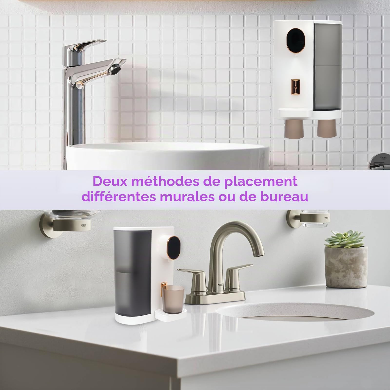 Distributeur Bain de Bouche, 600ml Distributeur Automatique de Rince-Bouche pour Salle de Bain, Bouteille Bain de Bouche Électrique avec 2 Gobelet Magnétiques, Accessoire Salle de Bain
