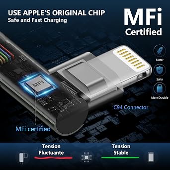 90 Degree iPhone Charger 6FT [Apple MFi Certified] 3Pack Lightning Cable