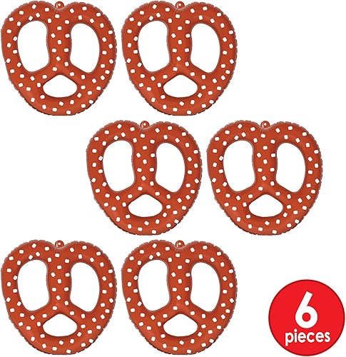 Miniatura 4 de Beistle 6 pretzels bávaros inflables en marrón/blanco, decoración de fiesta de Oktoberfest con temática alimentaria alemana, accesorios de fiesta