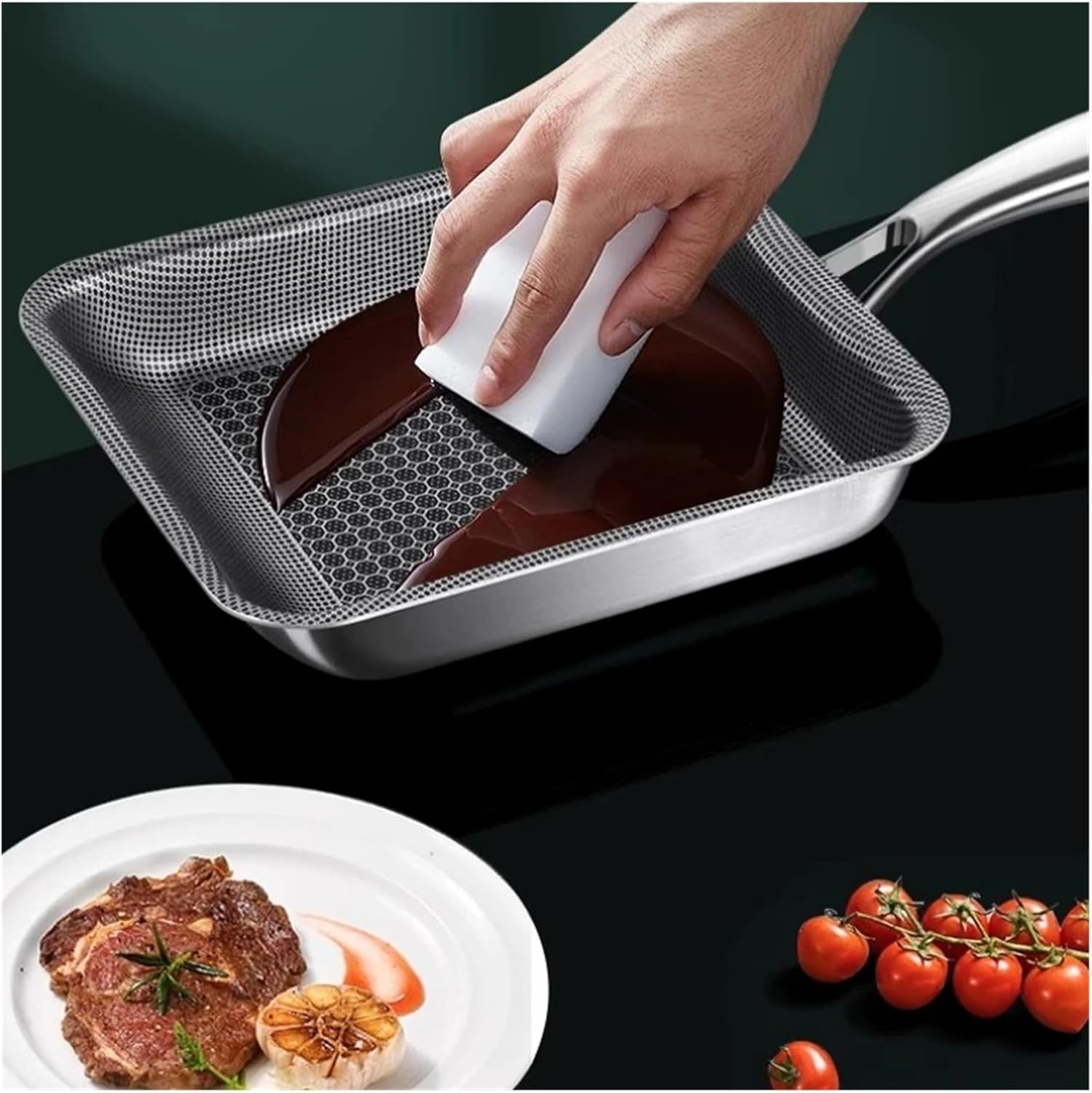 Tamagoyaki Pan 316 Stainless Steel Flat Bottom Small Frying Pan Non-stick Square Frying Pan Fried Egg Thick Omelette(Style A)