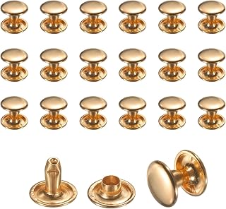 uxcell 50 Sets Leather Rivets, 9mm Double Cap Rivets, 8mm Height Tubular Metal Studs for Leather Craft Repair and Decoration DIY Clothes, Shoes, Bags, Belts, Light Gold