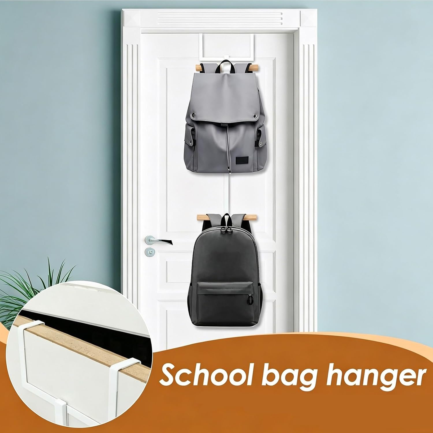 Over The Door Backpack Hanger, 2 Tier Metal Storage Rack for Schoolbag, Bookbag & Accessories, Sturdy Door Hook Organizer for Closet, Bedroom, Wardrobe & Home Storage