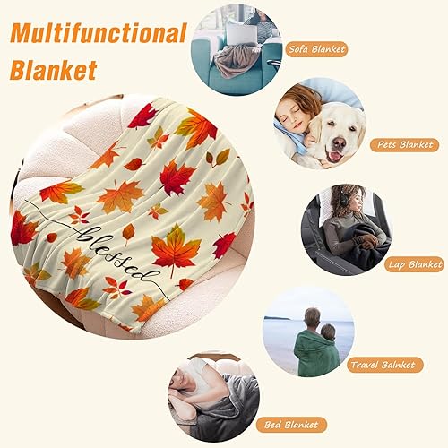 Miniatura 6 de YeeJu Manta decorativa de otoño, pequeña manta de Acción de Gracias con hojas de arce de otoño, manta para mascotas, sofá, cama, para exteriores,