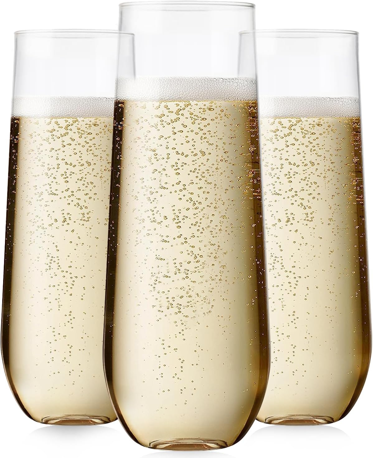 48 Pcak Champagne Flutes Plastic, 9 Oz Disposable Stemless Mimosa Gold Rim Toasting Glasses, Clear Crystal Plastic Cocktail Cups for Party Wedding Birthday