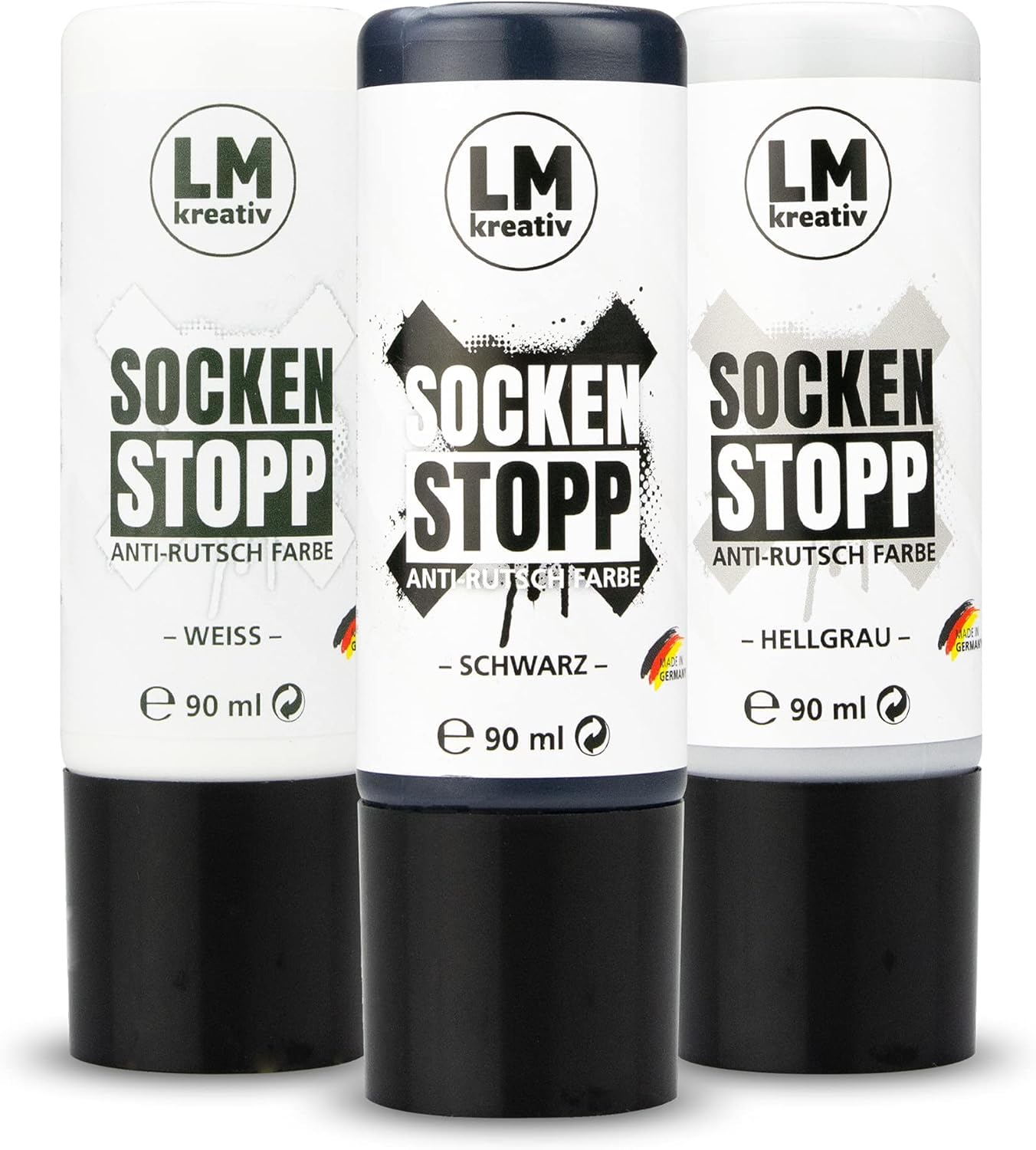 LM Kreativ Sock Stop 3 x 2 77 fl oz Pintura para tela antideslizante negra, blanca y gris Perfecta para calcetines, alfombras y tapetes de baño Lavable hasta 86 F