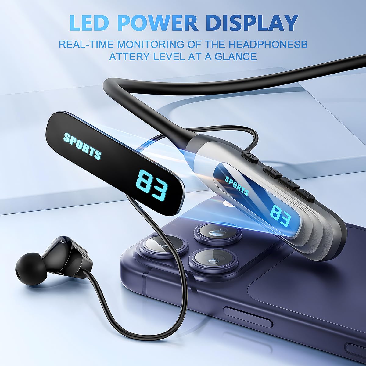 Cuffie Bluetooth con archetto da collo, riproduzione 80 ore, auricolari in-ear wireless con microfono, resistenti al sudore, per sport, corsa, allenamento (giallo)
