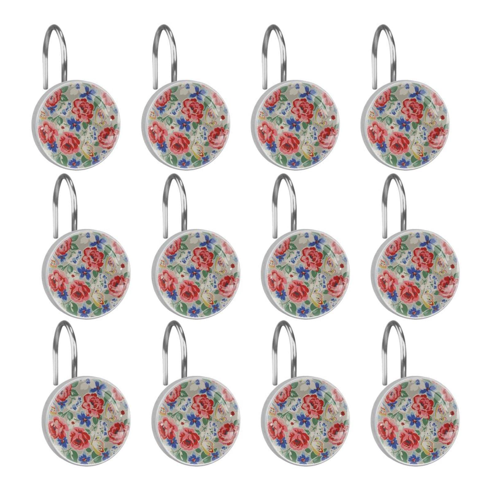 12 ganci per tenda da doccia, ganci decorativi per la casa, antiruggine, ganci per tenda da doccia in resina a forma di rosa, anelli per aste da doccia, tende da bagno, rosa