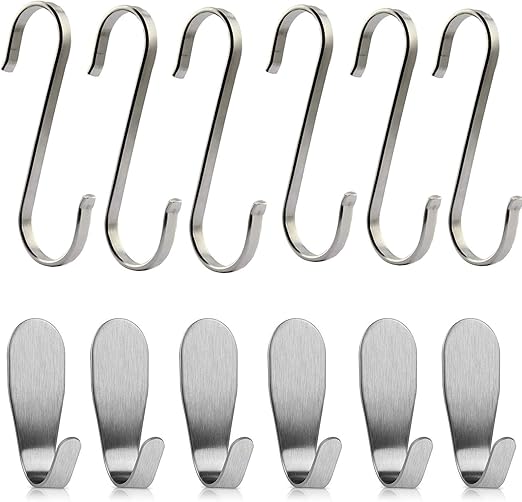 EasyULT 12 Piezas Gancho para Radiador Toallero, Toallero Perchero Pared Ganchos Adhesivos de Acero Inoxidable, Toallero Perchero Pared de Cocina ...