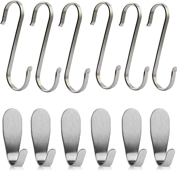 EasyULT 12 Piezas Gancho para Radiador Toallero, Toallero Perchero Pared Ganchos Adhesivos de Acero Inoxidable, Toallero Perchero Pared de Cocina ...