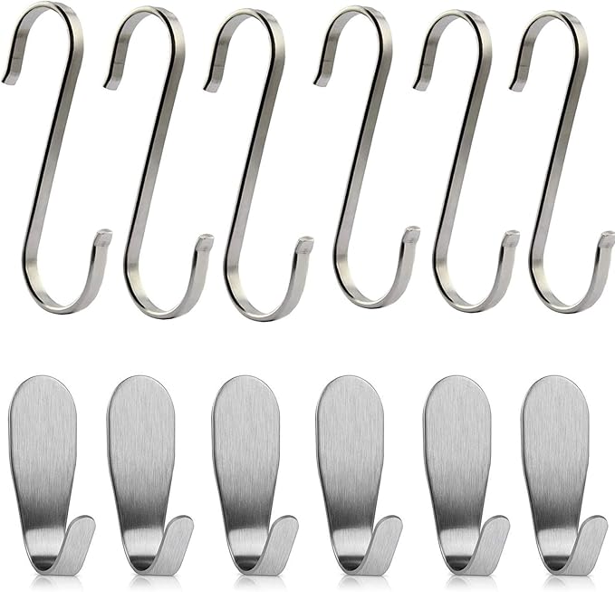 EasyULT 12 Piezas Gancho para Radiador Toallero, Toallero Perchero Pared Ganchos Adhesivos de Acero Inoxidable, Toallero Perchero Pared de Cocina ...