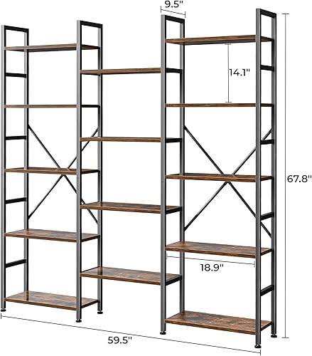 Miniatura 12 de SUPERJARE Estantería triple de 4 niveles, estantería con 11 estantes abiertos, estante ancho para el hogar y la oficina, color gris Negro -,Marrón