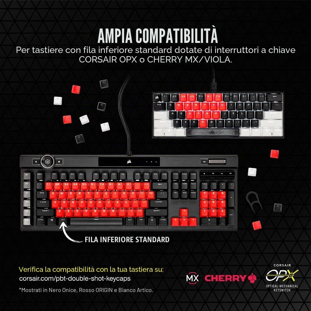 Corsair PBT Double-Shot Pro - Kit di modifica tasti PBT Double Shot, nero onice, fondo standard, superficie testurizzata, pareti spesse 1,5 mm, ammortizzatori con O-ring