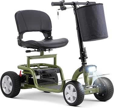 Mobility Scooters for Adults, 4 Wheels Lightweight Scooter with Detachable Lithium-ion Battery, Rotatable Seat and Foldable Handlebar,Travel Scooter, 300lb Weight Capacity,Handicap Scooters Green