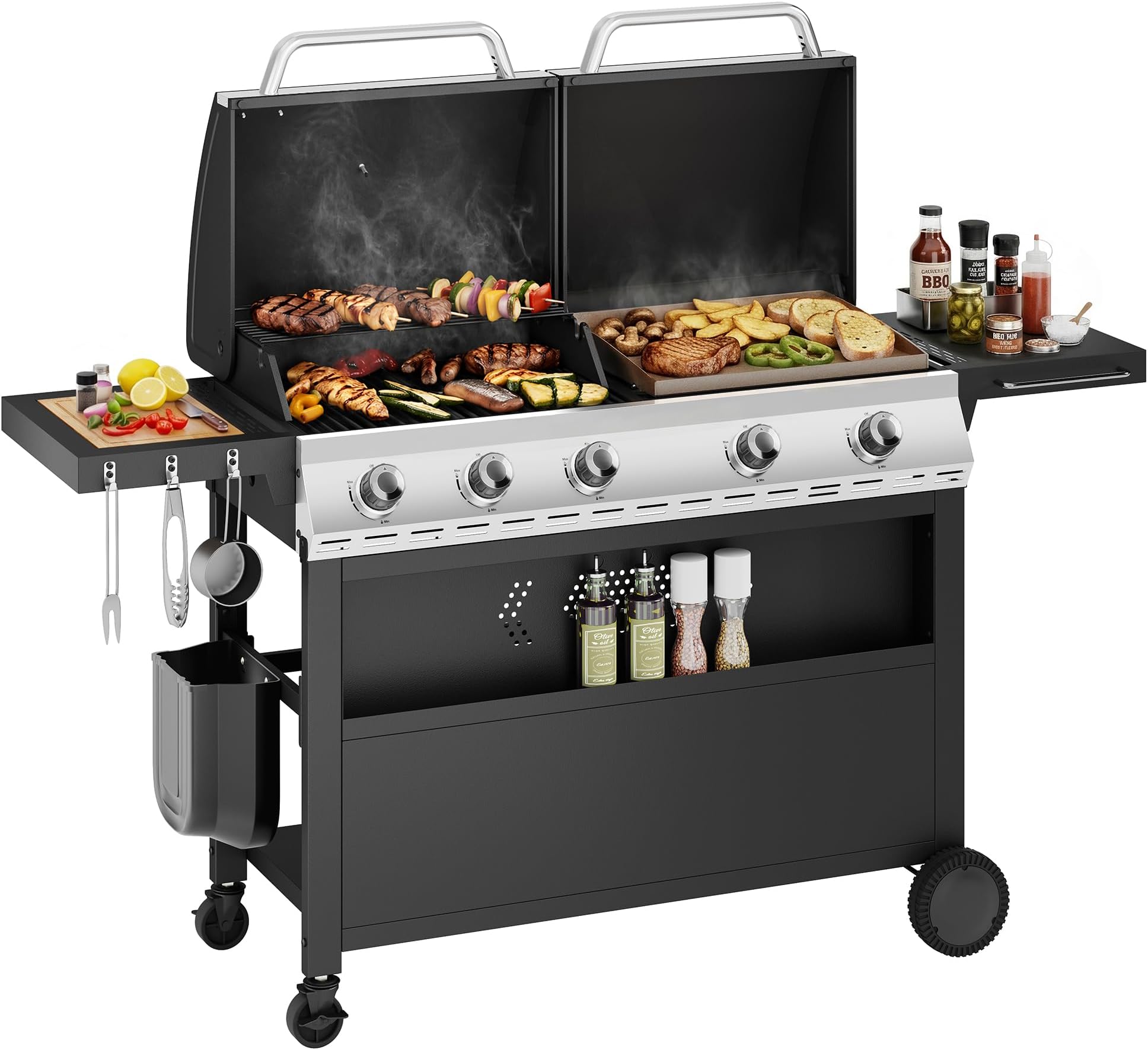 - Sophia & William Propane Gas Grill and Griddle Combo with Porcelain-Enameled Cast Iron Grates, Dual Outdoor BBQ Grill with Flat Top Griddle for Barbecue, 696 SQ.IN. Cooking Area