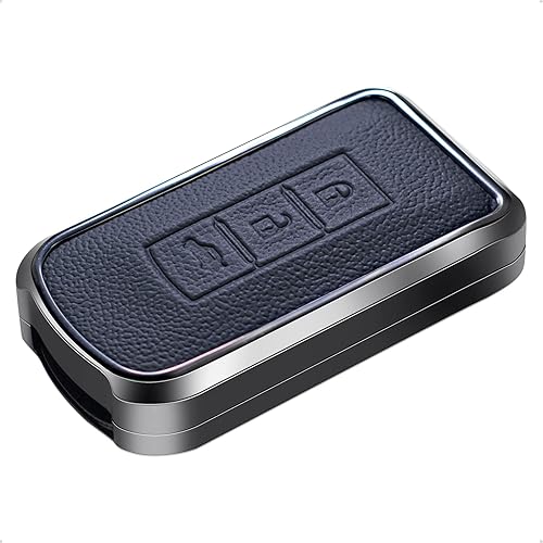 SK CUSTOM Funda para llave inteligente con marco de cuero negro y aluminio, compatible con Mitsubishi ASX Outlander con 3 botones, accesorio remoto