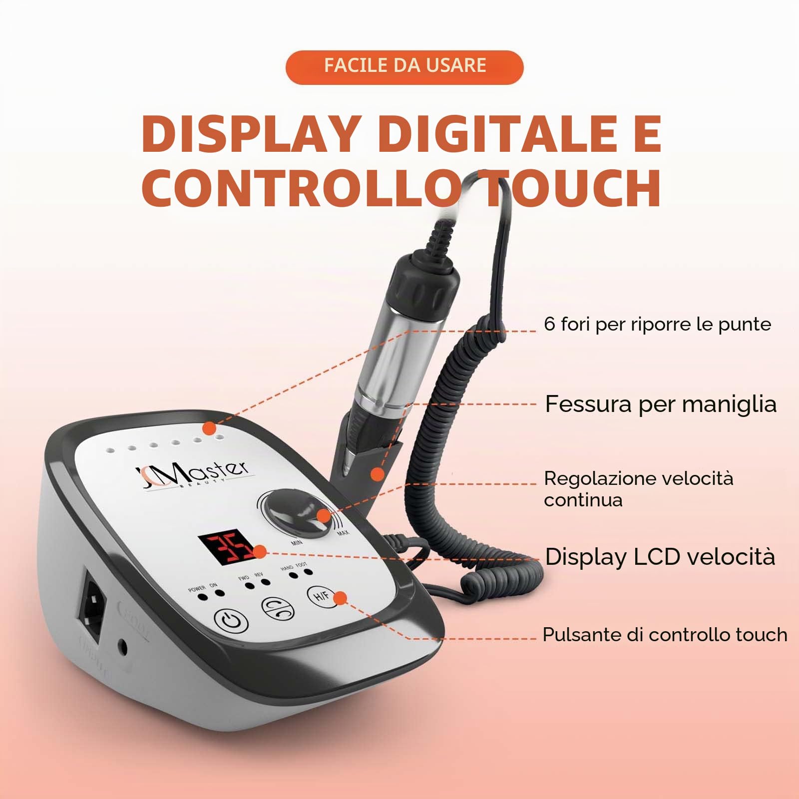 Fresa per Unghie, JCMASTER Professionale Trapano per Unghie con Pedale, 35000 RPM, 6 Fresa Punte, Lima Elettrica per Unghie Gel, Acrilico, per Studio Estetiste Casa（Nero)