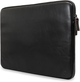Casemade Genuine Leather Laptop Case / Zip Folio Bag with Inner Pocket and Wool Lining for Apple MacBook, HP, Dell, Asus, Levovo 16" - Black