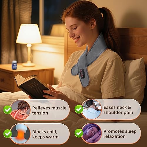 Miniatura 6 de Almohadilla térmica inalámbrica para el cuello con masaje, masajeador de cuello con calor, almohadilla térmica para el dolor eléctrico, envoltura