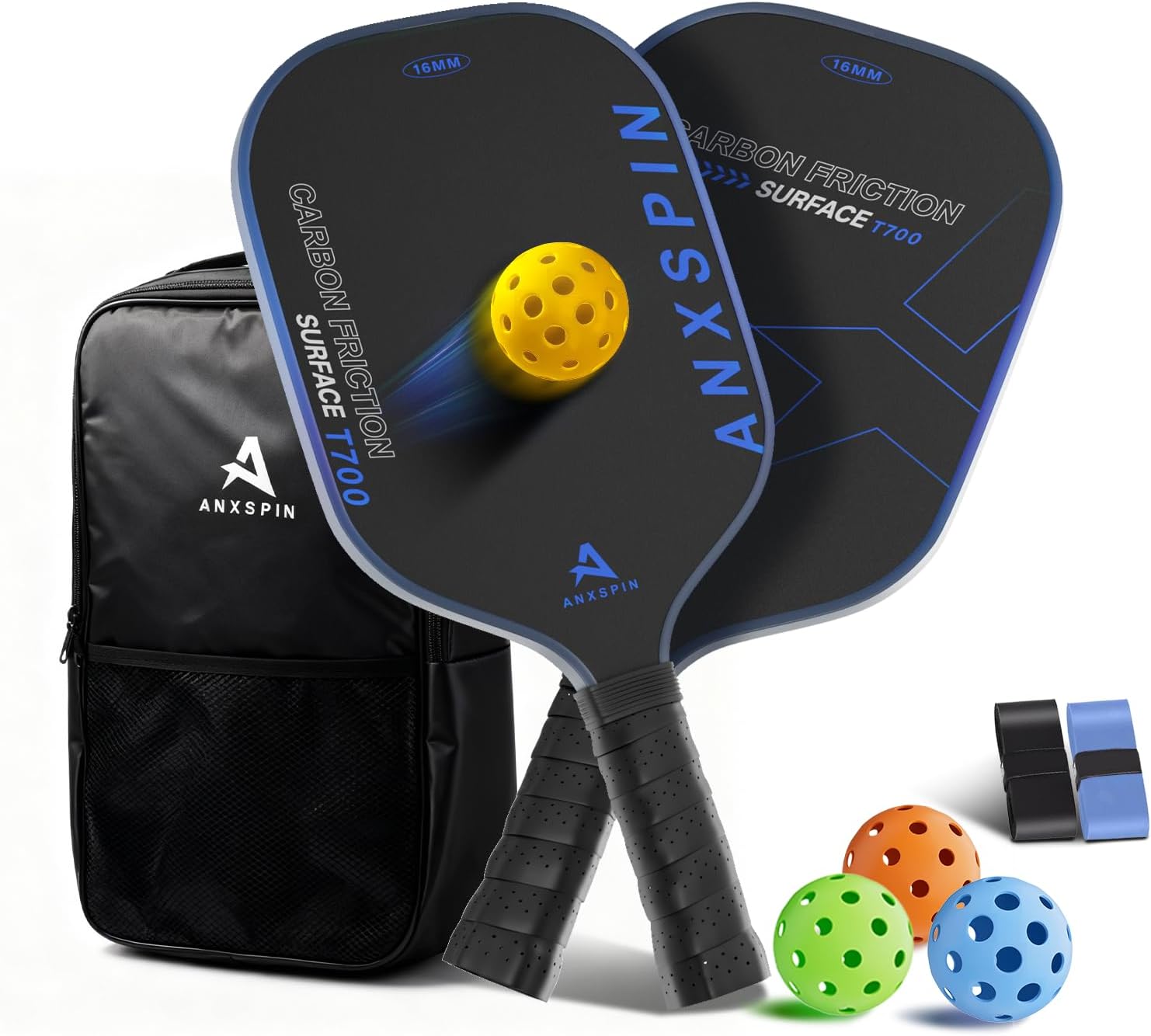Pickleball Paddles Set of 2, T700 Carbon Fiber Pickleball Paddles for Adults & Teens, Includes 4 Balls, Carry Bag & 2 Replacement Grips