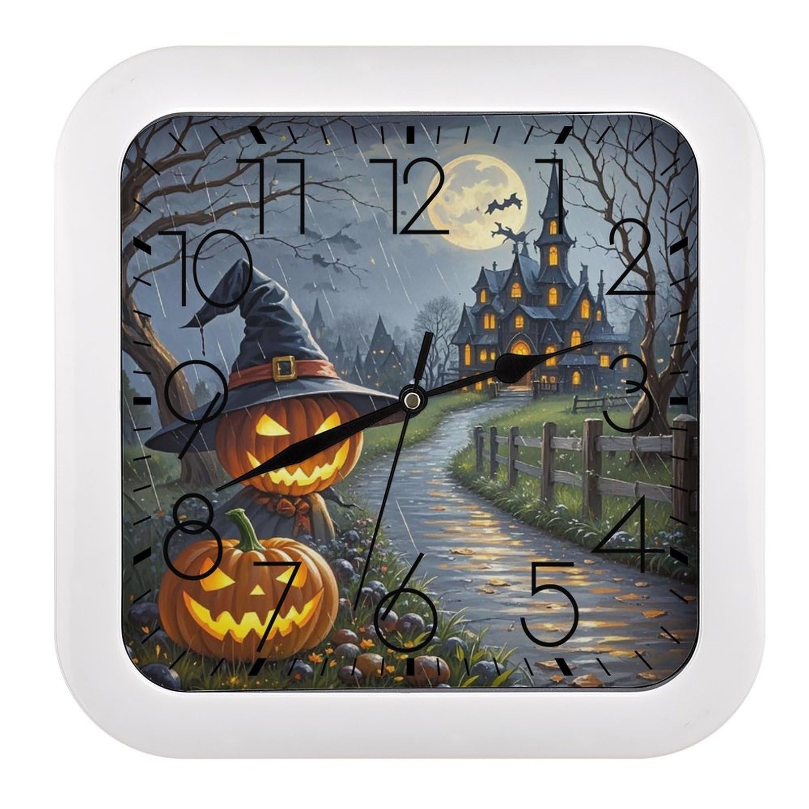 LZQPOEAS Smiling Strange Pumpkin Lantern Wall Clock Fashionable Versatile Silent Wall Clock Simple Elegant Non Ticking Analog Clocks Easy to Install Square Modern Clocks for Home Decoration