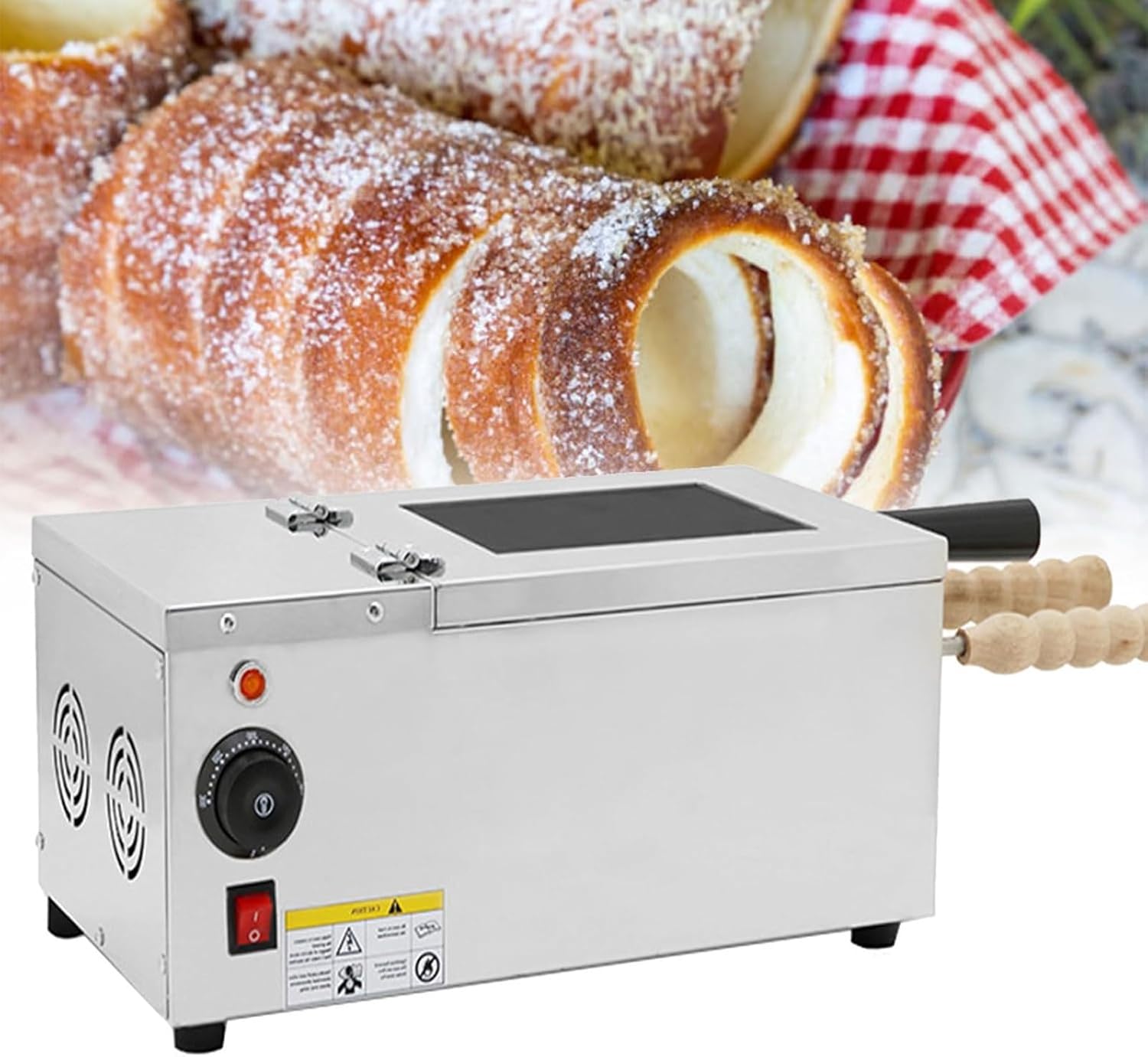 Commercial Chimney Cake Oven,1500W Electric Chimney Bread Roll Grill Maker with 2 Baking Rollers,Ice Cream Cone Grill Maker,for Restaurant, Home Kitchen, Snack Bar