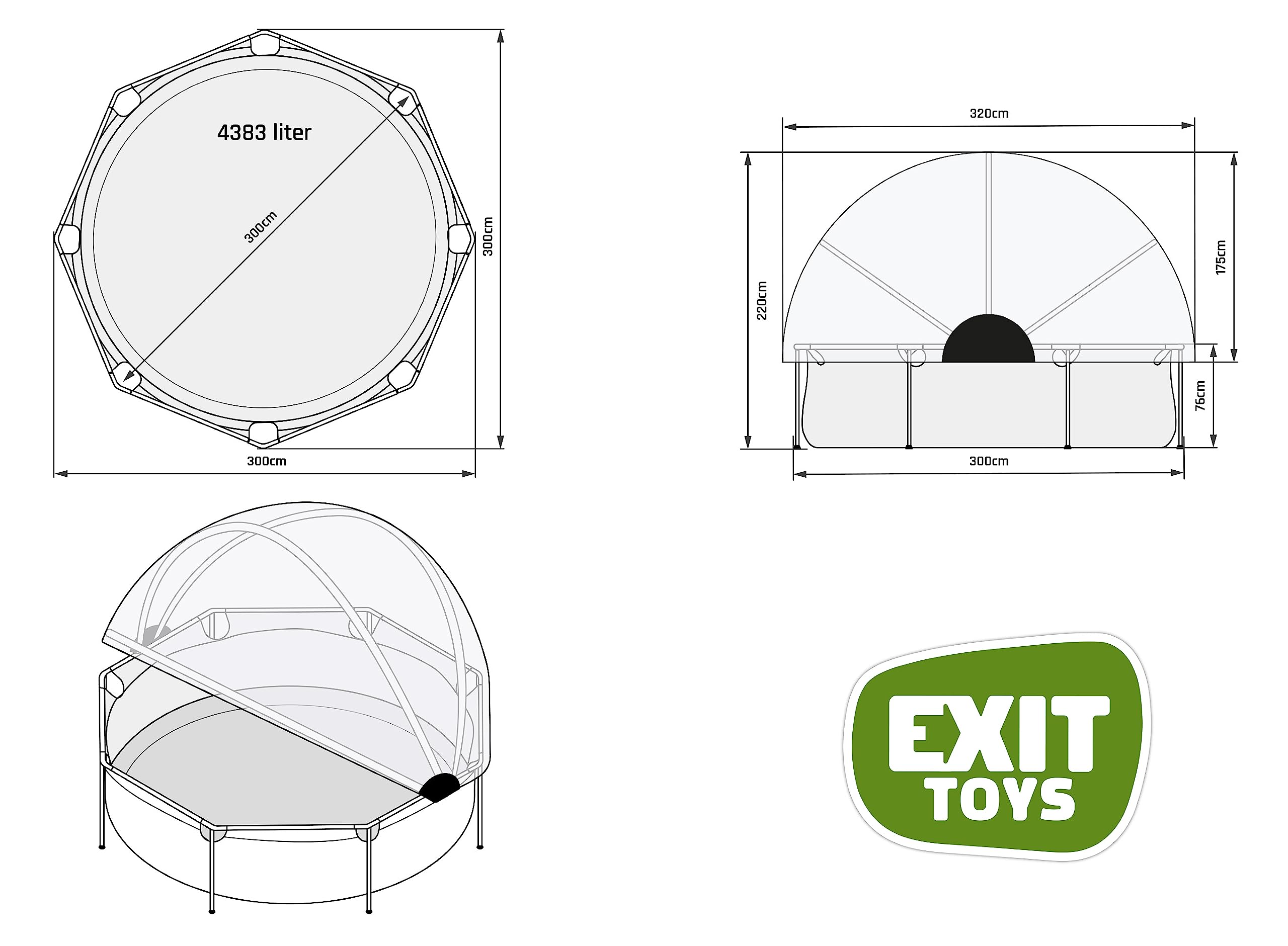 EXIT Toys Aufstellpool Rund ø 300 x 76 cm mit Abdeckplane – Pool mit Dach Für Kinder Geeignet – Filterpumpe, TÜV Geprüft – Wood – Braun