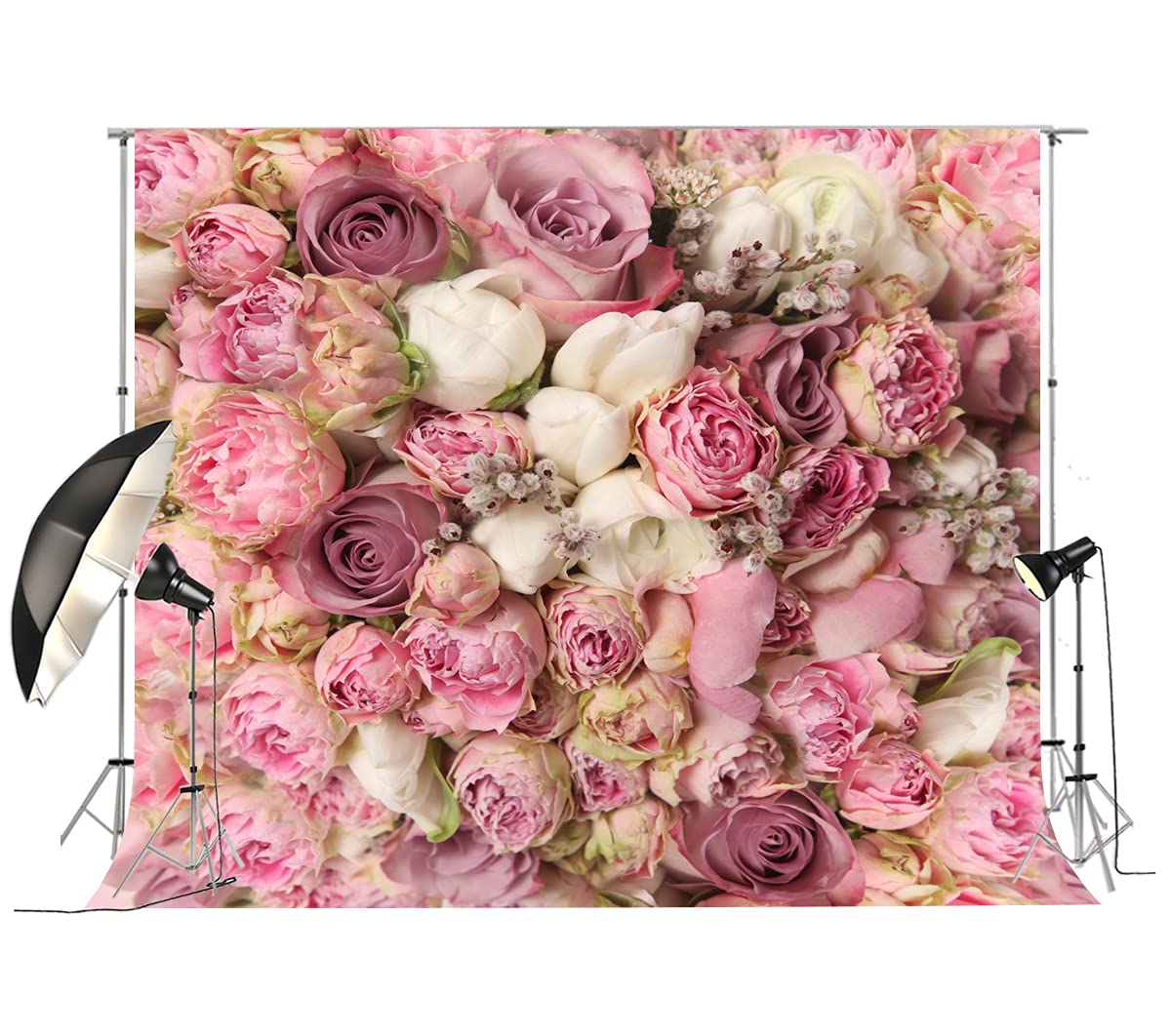 AOSTO10x10ft Pink Rose Floral Wedding Backdrop Bridal Shower Background Birthday Party Decoration Photo Booth Props D-8059