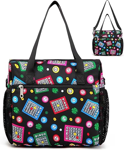 Bolsas de bingo con bolsillos para accesorios de bingo, suministros de bingo grande para bingo Daubers regalos de bingo para mujeres, amantes del