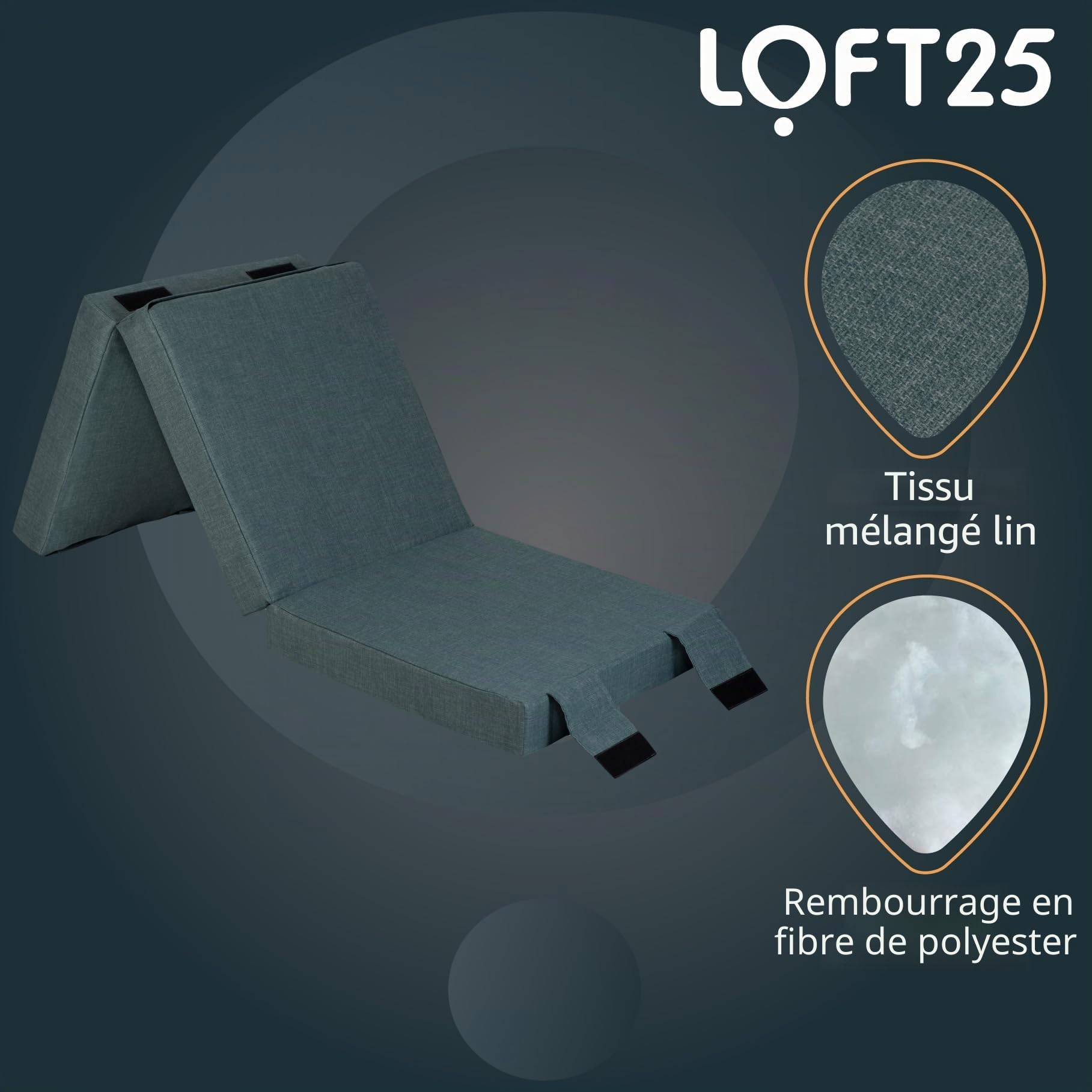 Matelas pliant portable en mousse avec poignées de transport en tissu effet lin Bleu pâleMatelas d'appoint pliable pour le rangement.