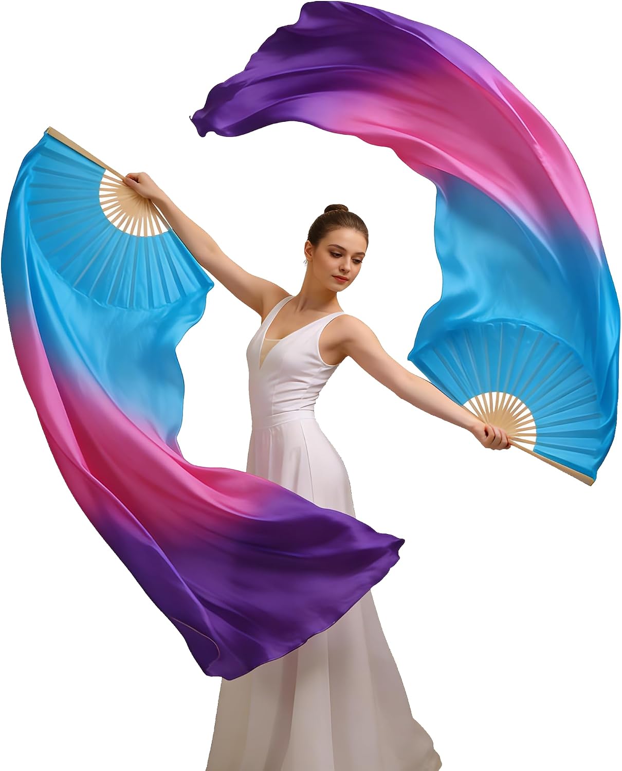 Belly Dance Faux Silk Veil Fans veils Pair Handmade Belly Dancing Fans Silk Dance Fans Performances Line Dance