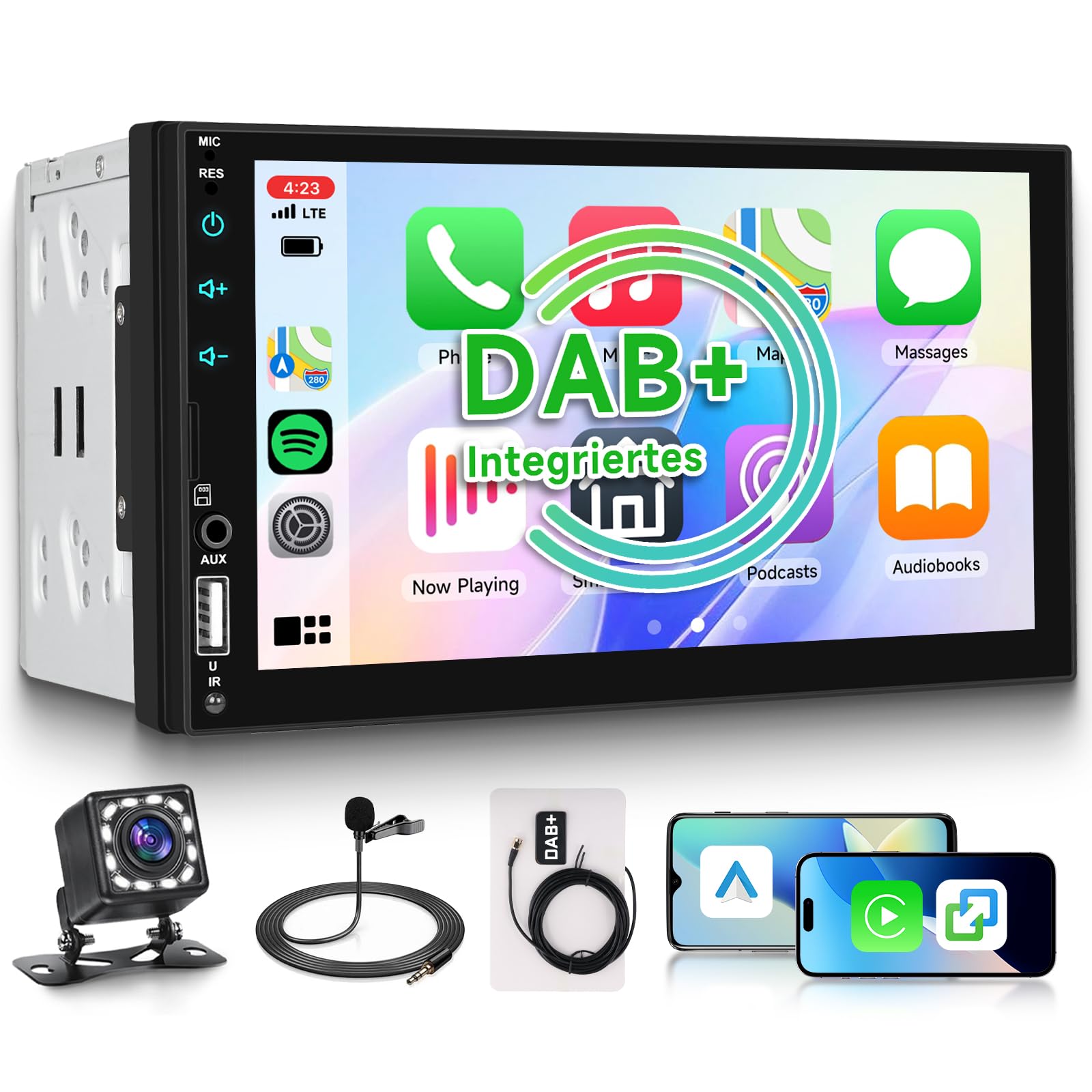 1 Din Autoradio 7 Pouces Avec Apple Carplay-Android Auto, Écran Bluetooth Avec Lien Rétroviseurs